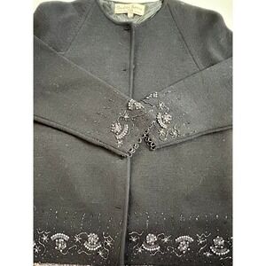 VTG Black Beaded Cardigan Sweater Women's Ornate 10 party dressy fancy retro